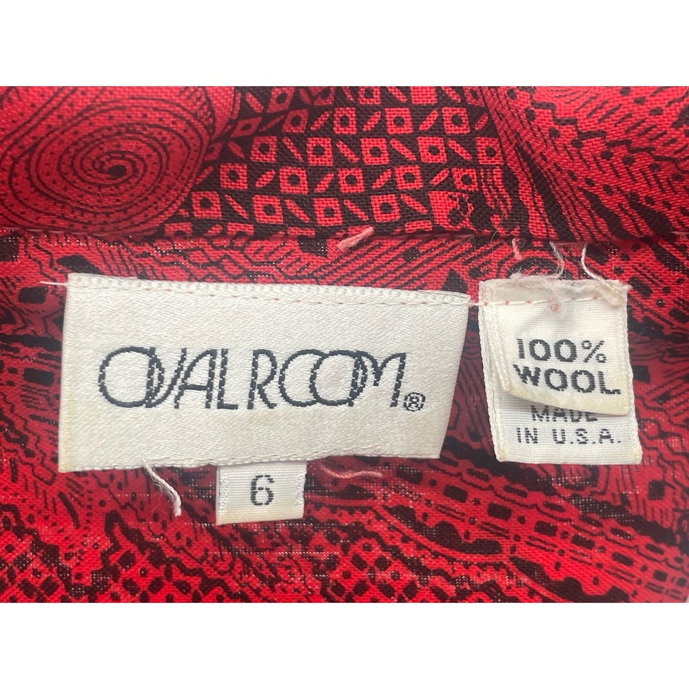 Vintage 80s 90s 100% Wool Red Black Floral Paisley Shirt Blouse 6 OVALROOM USA - Picture 9 of 10